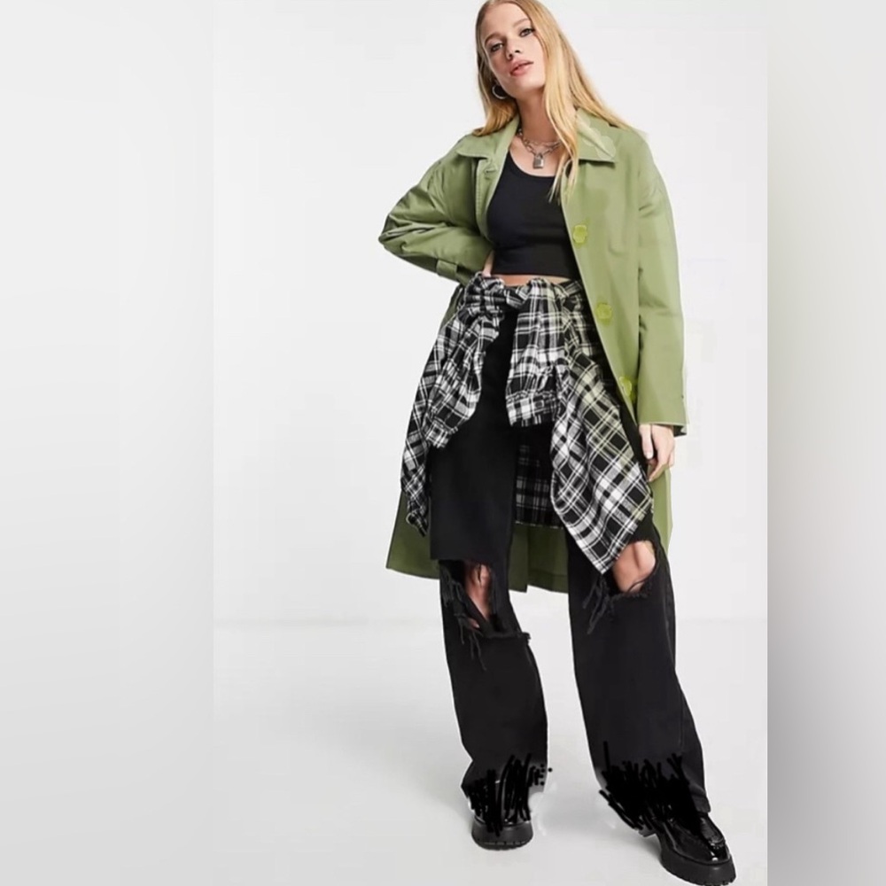 ViNtAge NwT FuLl ziP liMe grEen tReNch c0aT